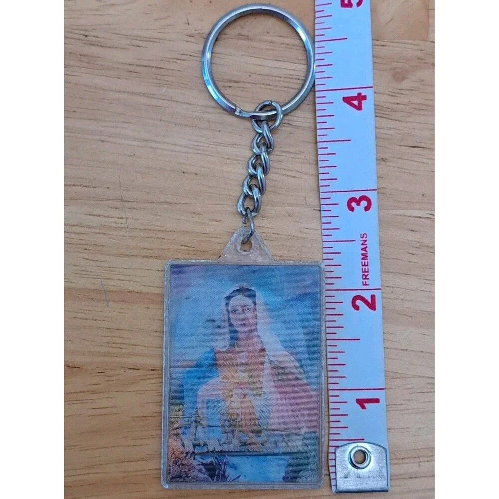 Vintage Lenticular Holographic Keychain Jesus Mary Religious Christian 2-sided